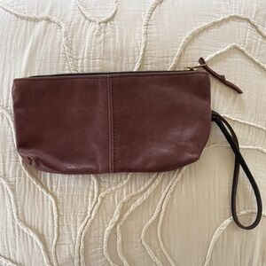 Brown Leather Wristlet Clutch